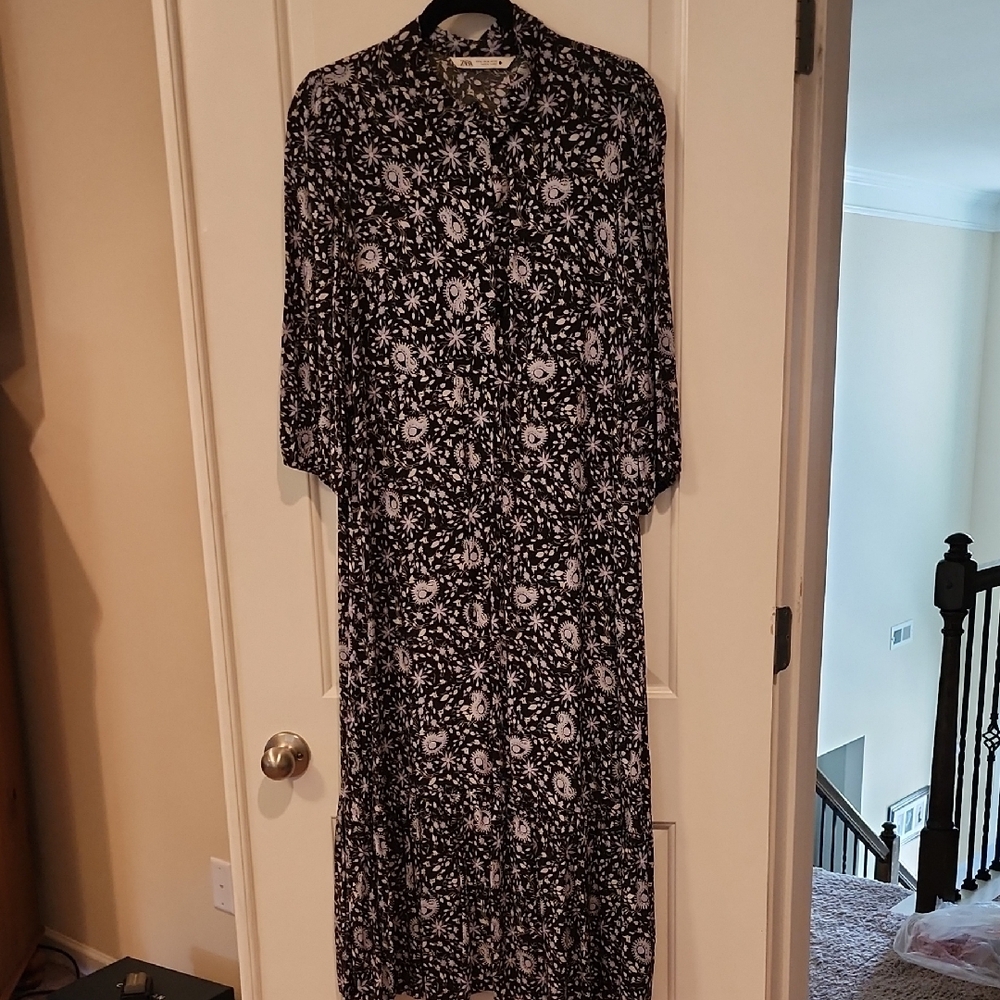 Zara Elegant Black and White Floral Dress